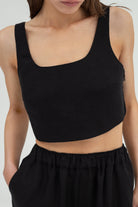 SUNMOR black linen crop top for women