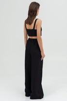 SUNMOR black linen crop top and linen oversized pants for women