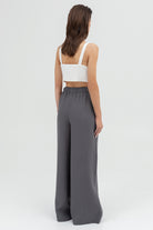 SUNMOR white linen crop top and grey linen oversized pants for women