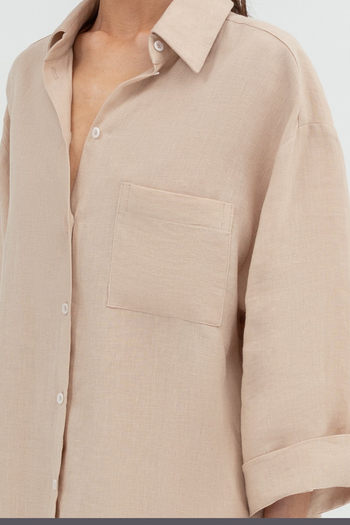 SUNMOR beige linen oversized shirt for women