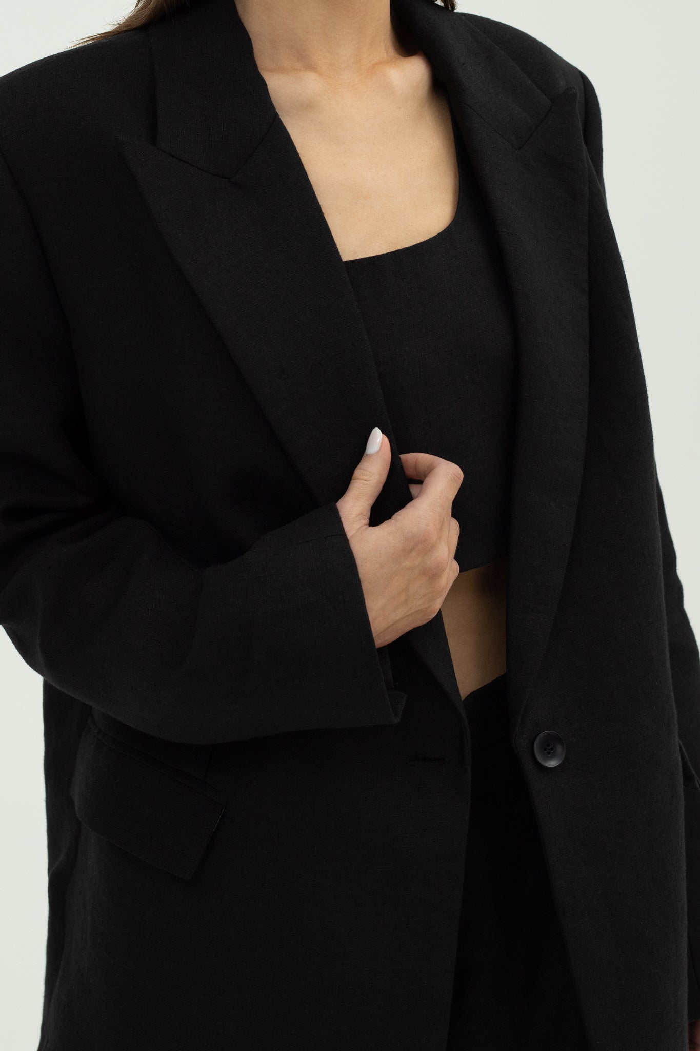 SUNMOR black linen oversized blazer for women