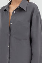 SUNMOR grey linen shirt for women