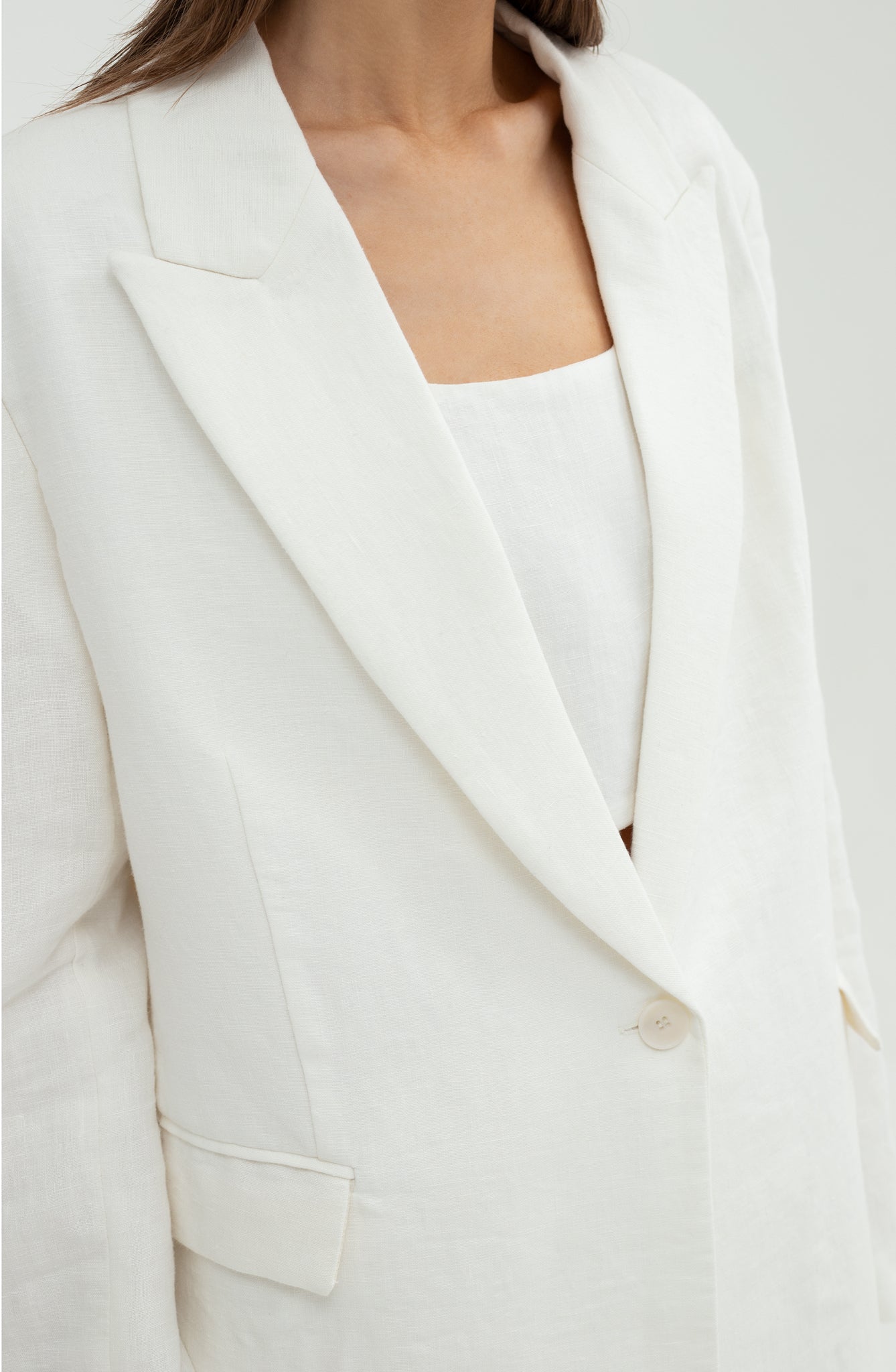 SUNMOR white linen oversized blazer for women