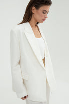 SUNMOR white linen oversized blazer for women