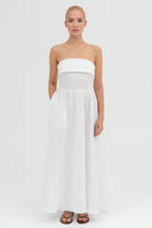 SUNMOR white linen attachable strap  maxi dress for woman