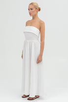 SUNMOR white linen attachable strap  maxi dress for woman