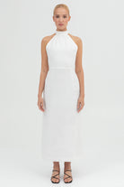 SUNMOR white linen midi dress for women