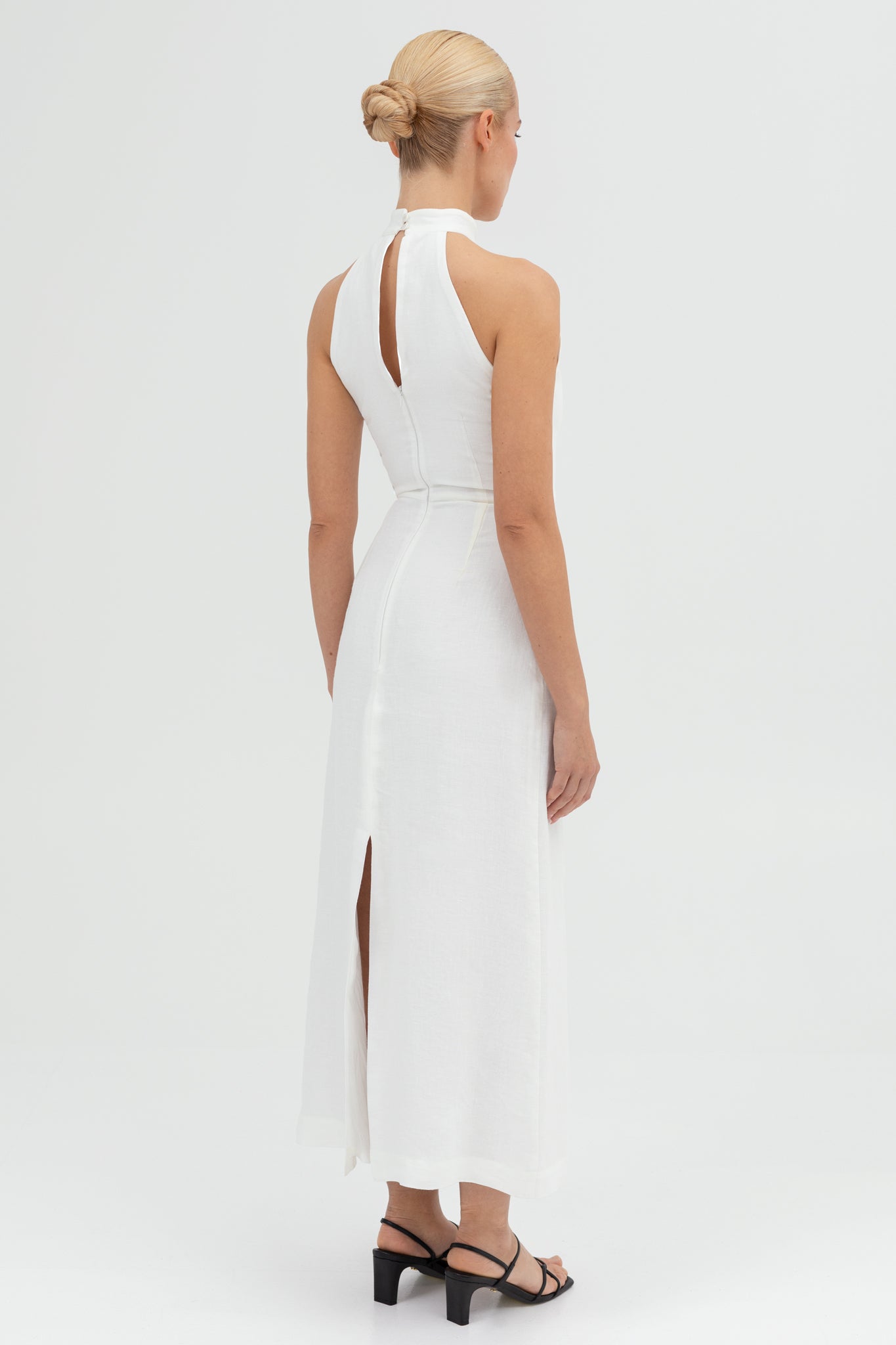 SUNMOR white linen midi dress for women