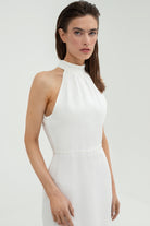 SUNMOR white linen mini dress for women