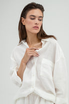 SUNMOR white linen oversized shirt for women