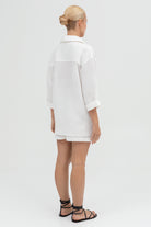 SUNMOR white linen oversized shirt and white linen oversized shorts for women