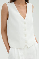 SUNMOR white linen boxy overized vest