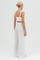 SUNMOR white linen crop top and white linen wide leg pants for women