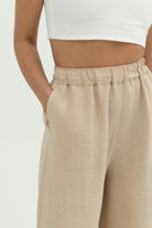 SUNMOR beige linen wide leg pants for women