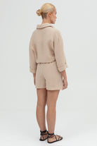 SUNMOR beige linen oversized shorts and beige linen oversized shirt for women