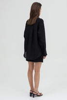 SUNMOR black linen shirt and black linen relaxed shorts for women