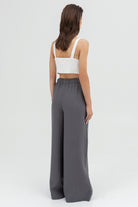 SUNMOR white linen crop top and grey linen oversized pants for women