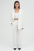 SUNMOR white linen oversized blazer and white linen wide leg trousers for women