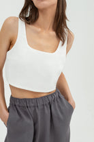 SUNMOR white linen crop top for women