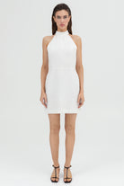 SUNMOR white linen mini dress for women