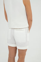 SUNMOR white linen relaxed shorts and white linen boxy oversized vest for women