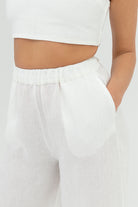 SUNMOR white linen wide leg pants for women