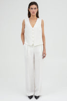 SUNMOR white linen boxy oversized vest  and linen relaxed  fit pants for women